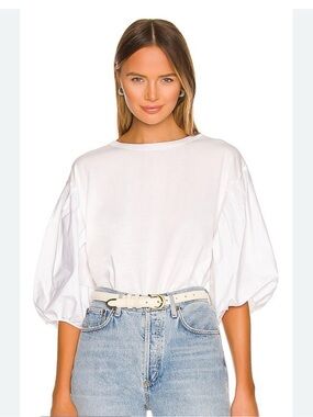 See By Chloe- White Puff-Sleeve Crewneck Top - Women's
